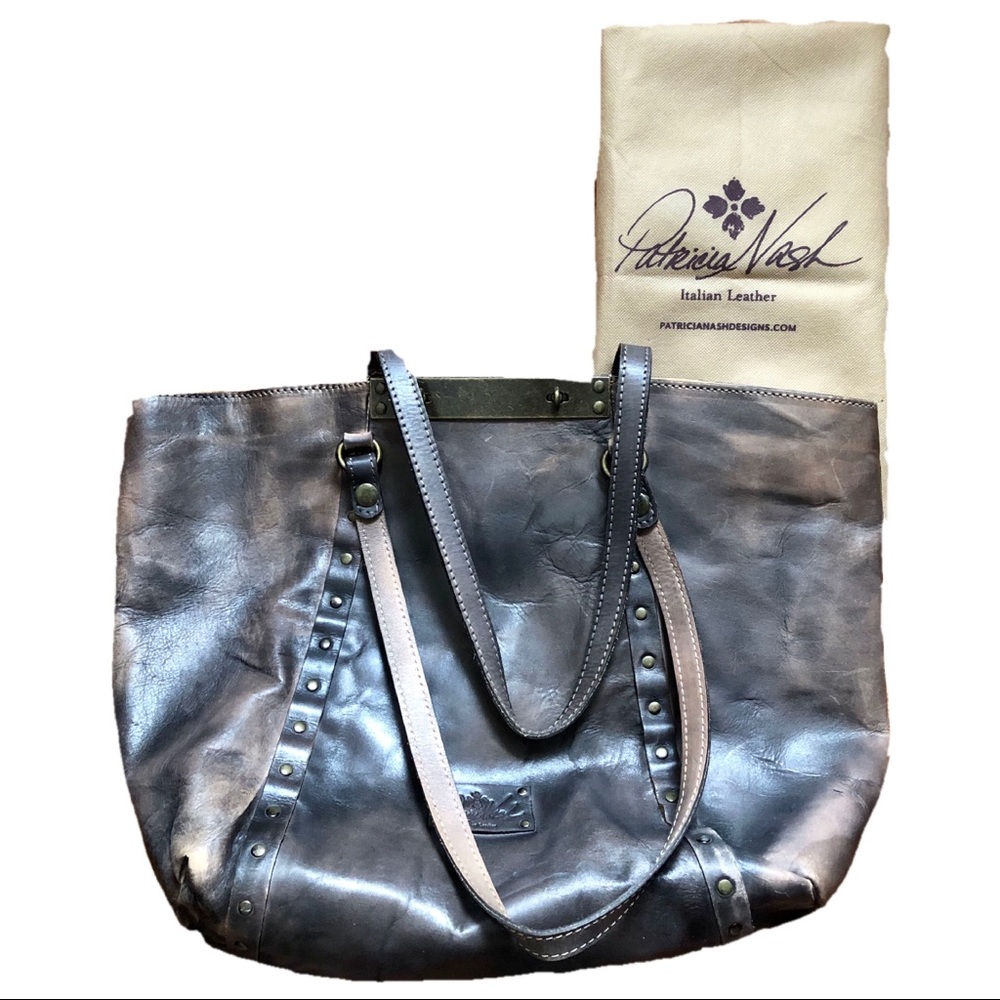 Patricia Nash Large Distressed Gray Leather Tote